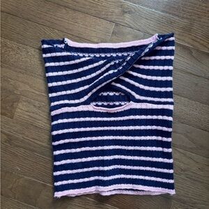 Striped Knit Top in Navy and Light Pink